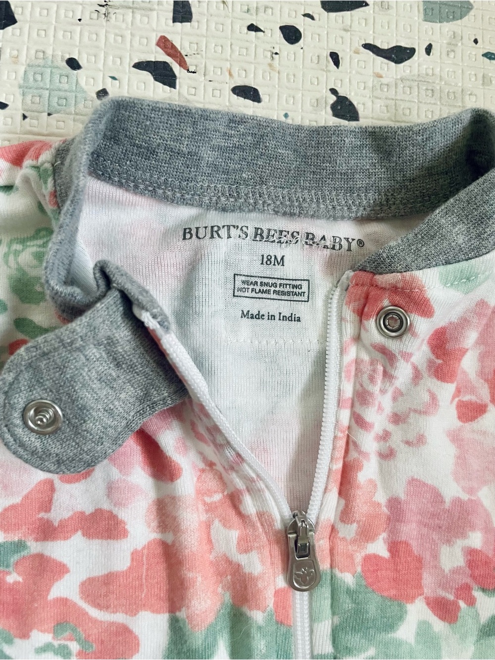 Burt's Bees Girl’s Baby Organic Cotton Footie Sleeper Zip-Up Pajamas - 18 Months - Picture 6 of 9
